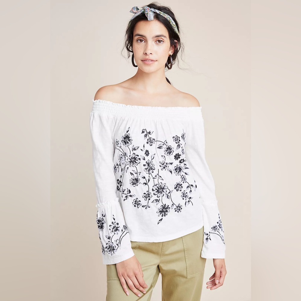 Anthropologie Annie Embroidered Off-The-Shoulder Blouse - Size S - Picture 3 of 9